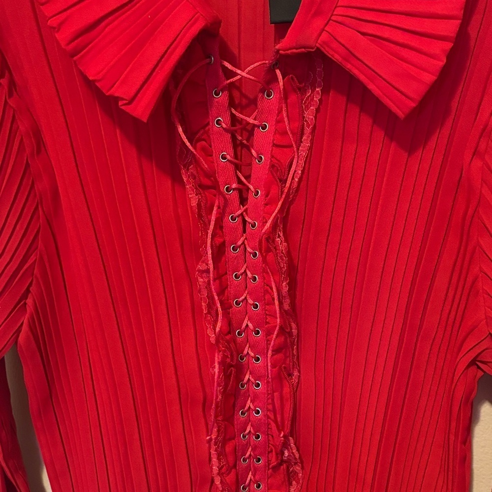 Ashley Stewart Scarlet Lace-Up Blouse - Picture 3 of 4